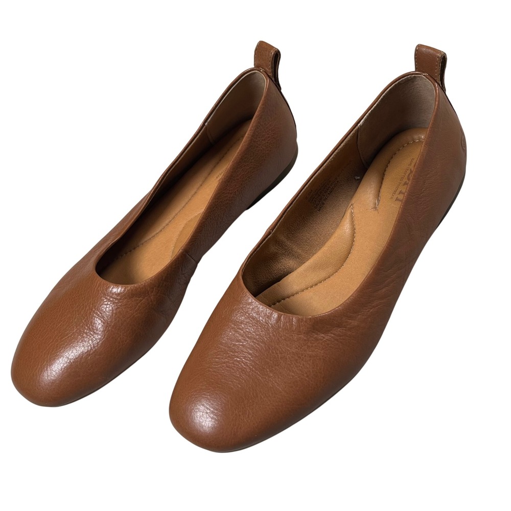 Born Julianne Ballet Flats Women 8.5 Brown Leather Round Toe Slip On Comfort